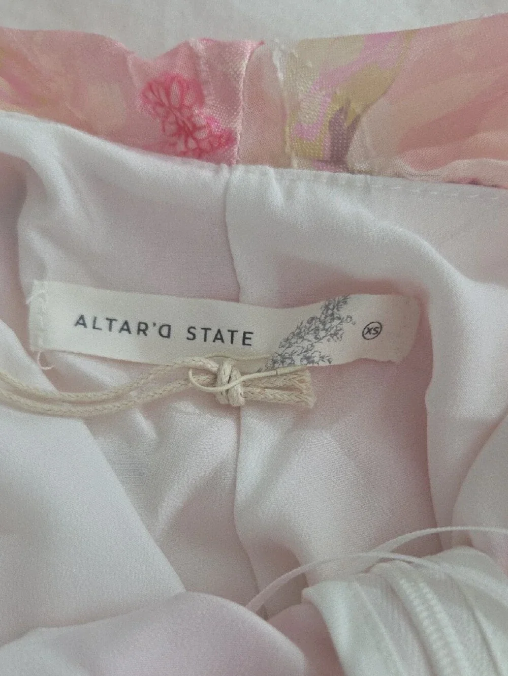 Altar'd State Pink and Cream Floral Ruffled Maxi Dress